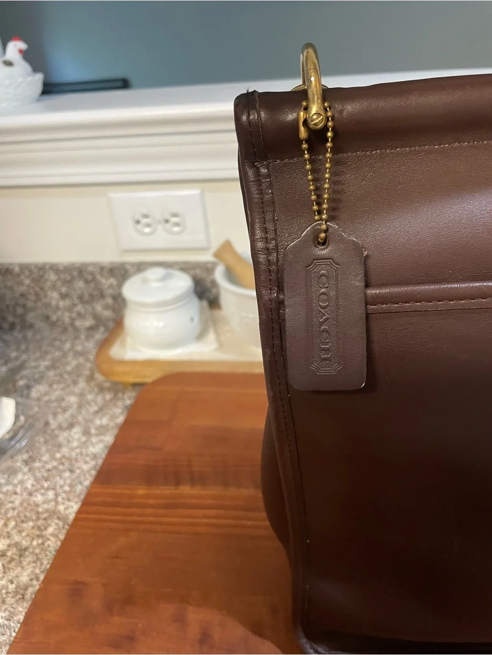 Coach Dark Brown Leather Messenger Satchel with Gold Hardware